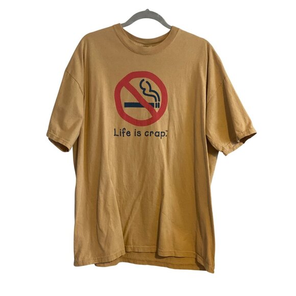 VTG Life Is Crap Top T Shirt Tee SS No Smoking Gold Men XL - Picture 2 of 8